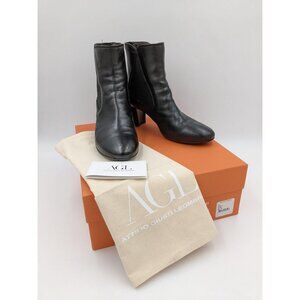 AGL women's black leather block heel zip ankle booties 38